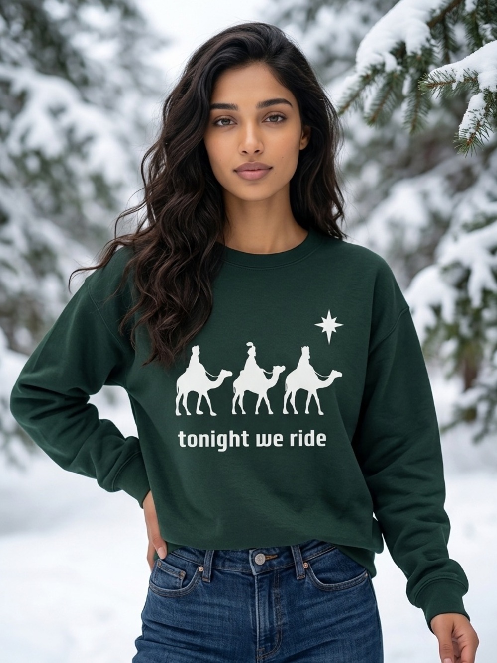 Unisex Tultex Dark Green “tonight we ride” Sweatshirt with 3 Wise Men Size L